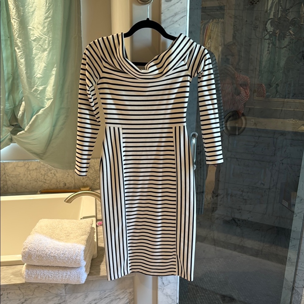 Derek Lam Off-Shoulder Striped Black and White Women's Dress